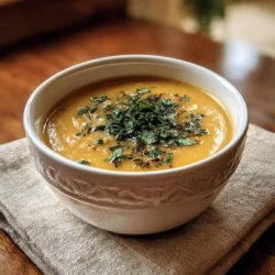 Bowl of butternut squash potage with herbs