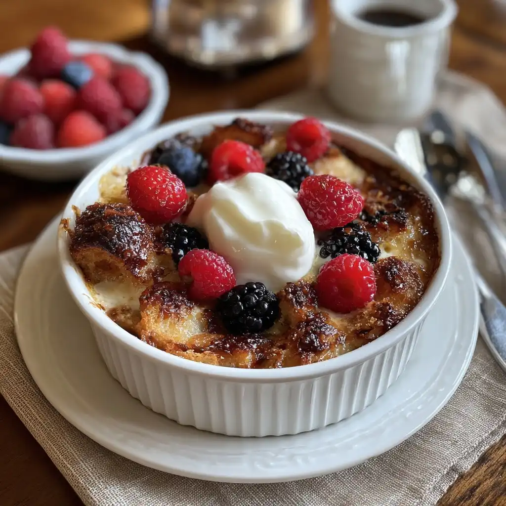 healthy overnight french toast casserole with berries and yogurt
