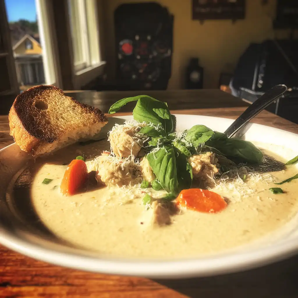 Marry Me Chicken Soup served with bread