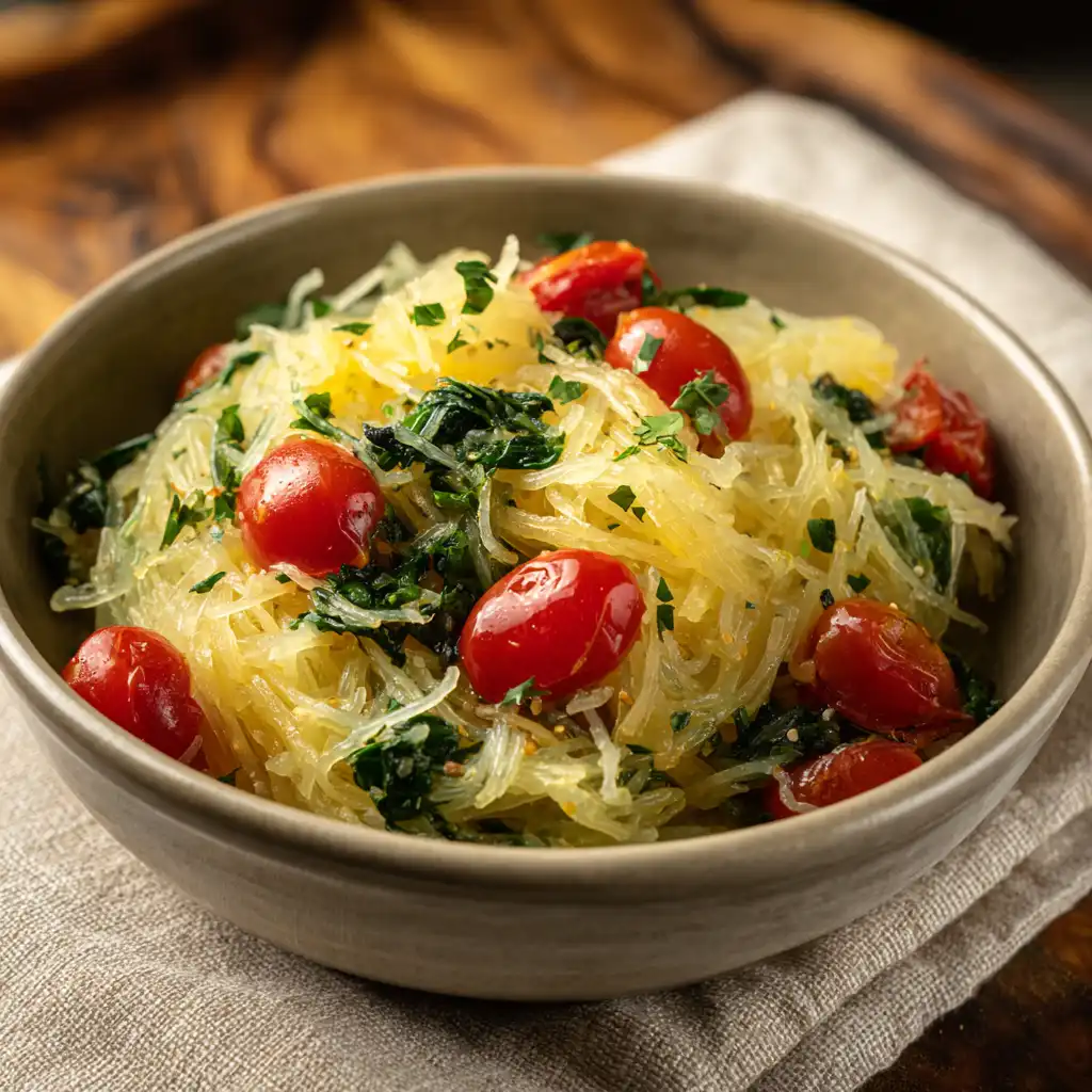 Spaghetti squash with vegetables and olive oil