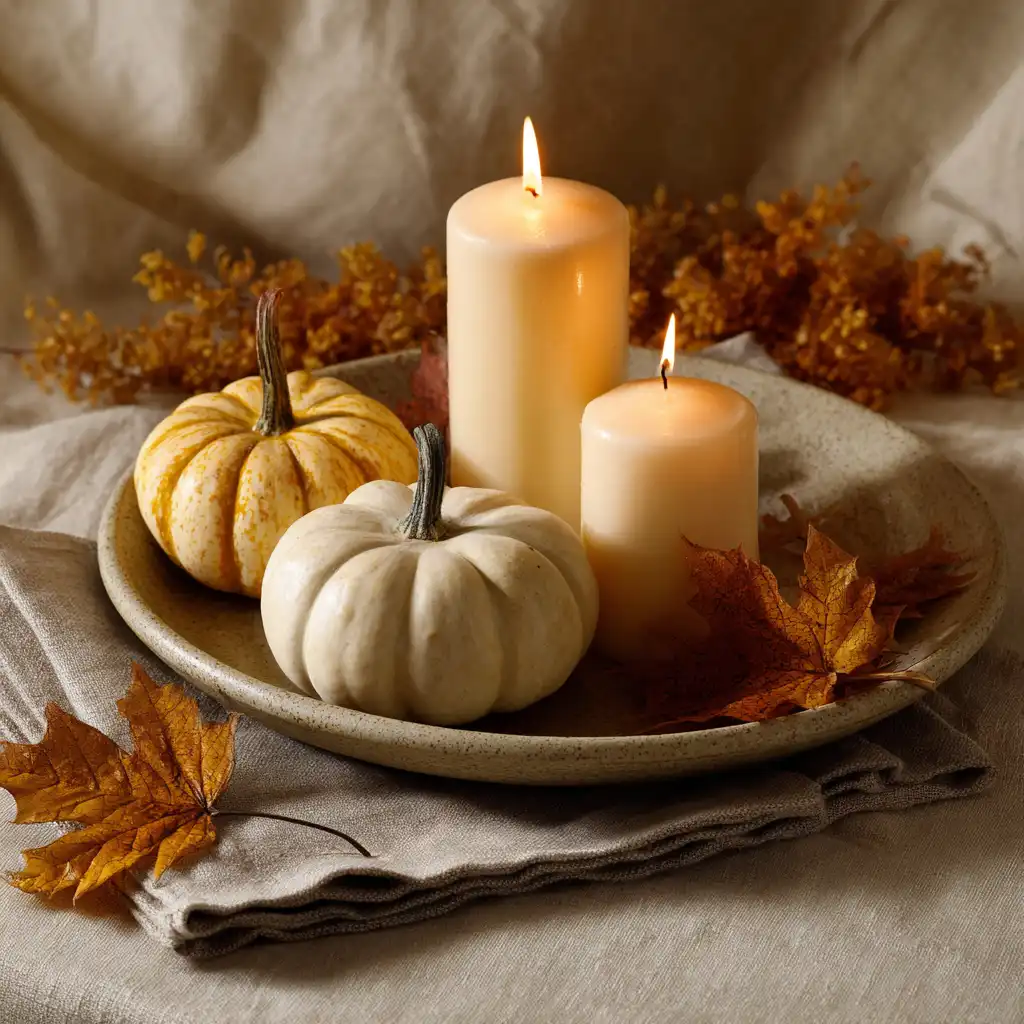 Thanksgiving 2025 table decor with pumpkins and candles