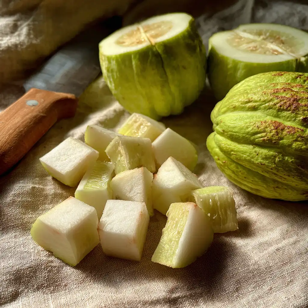 incorrect and correct chayote cuts side by side