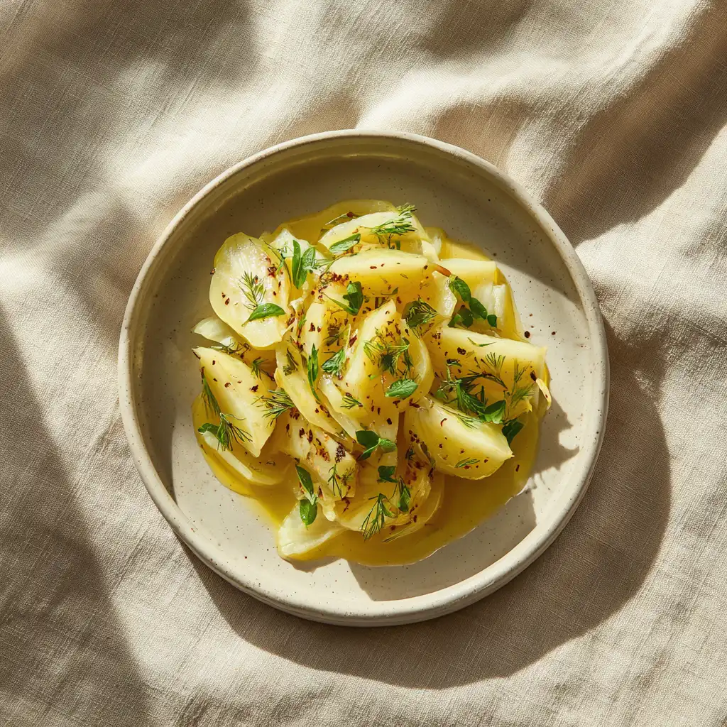 Cooked chayote vegetable served in a ceramic bowl