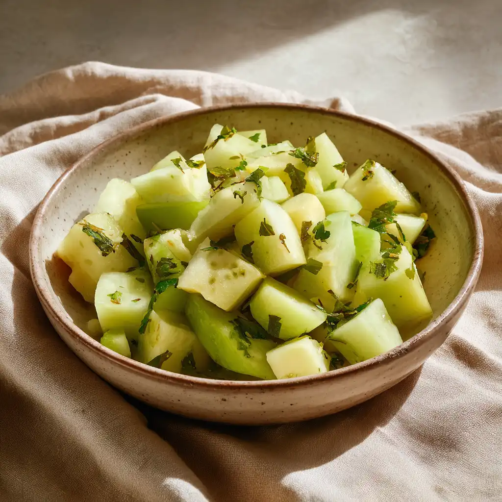 Cooked chayote served in a ceramic bowl