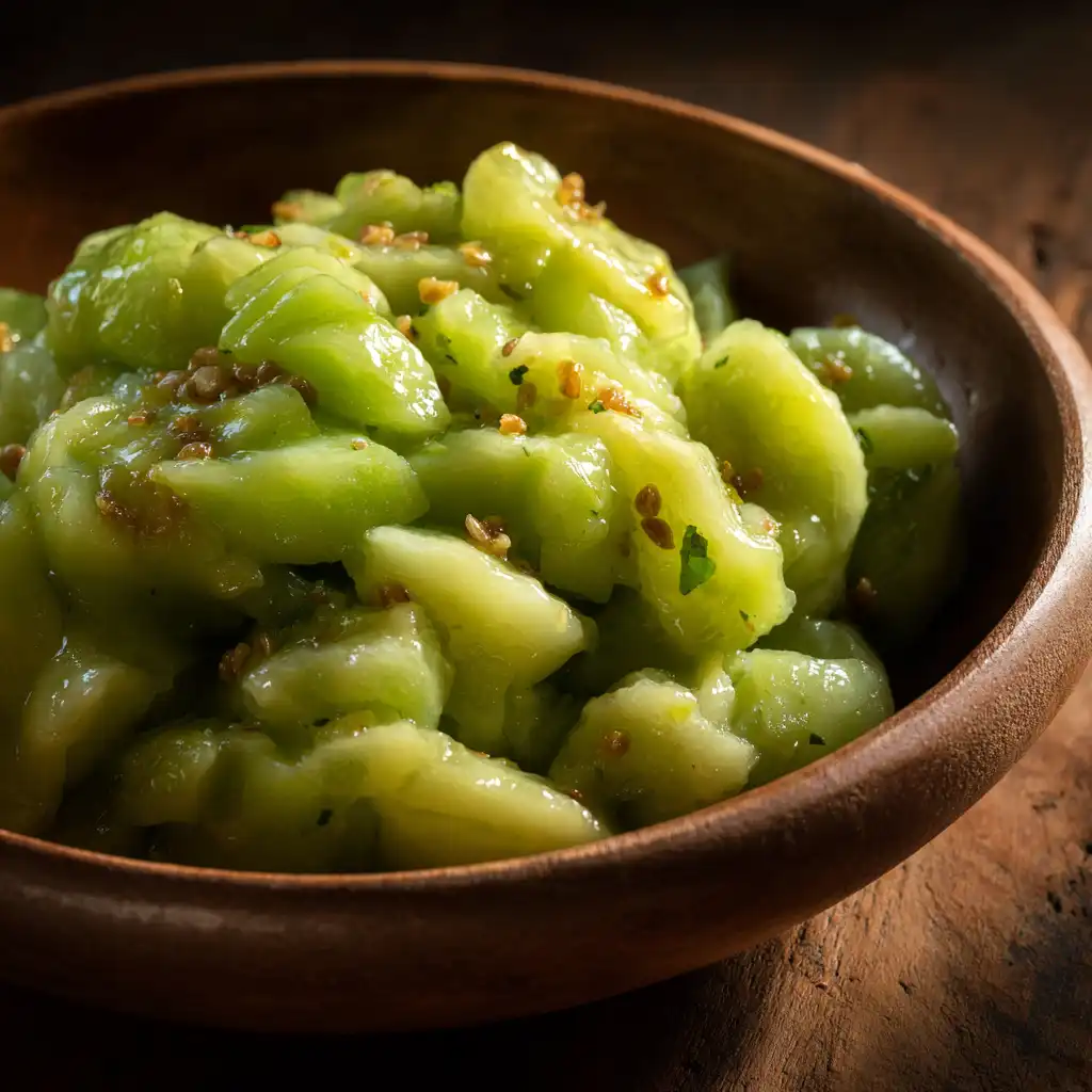 cooked chayote in warm grain bowl