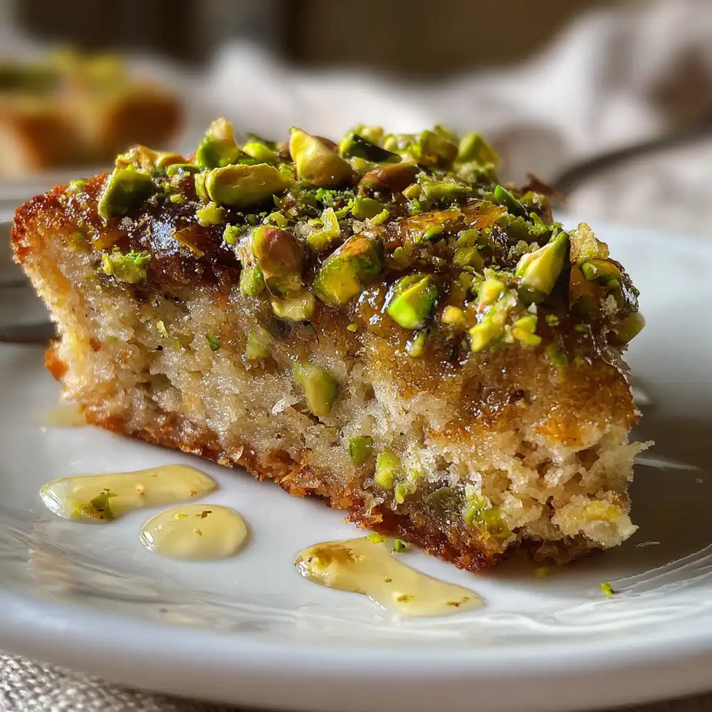 pistachios paste drizzled over dessert