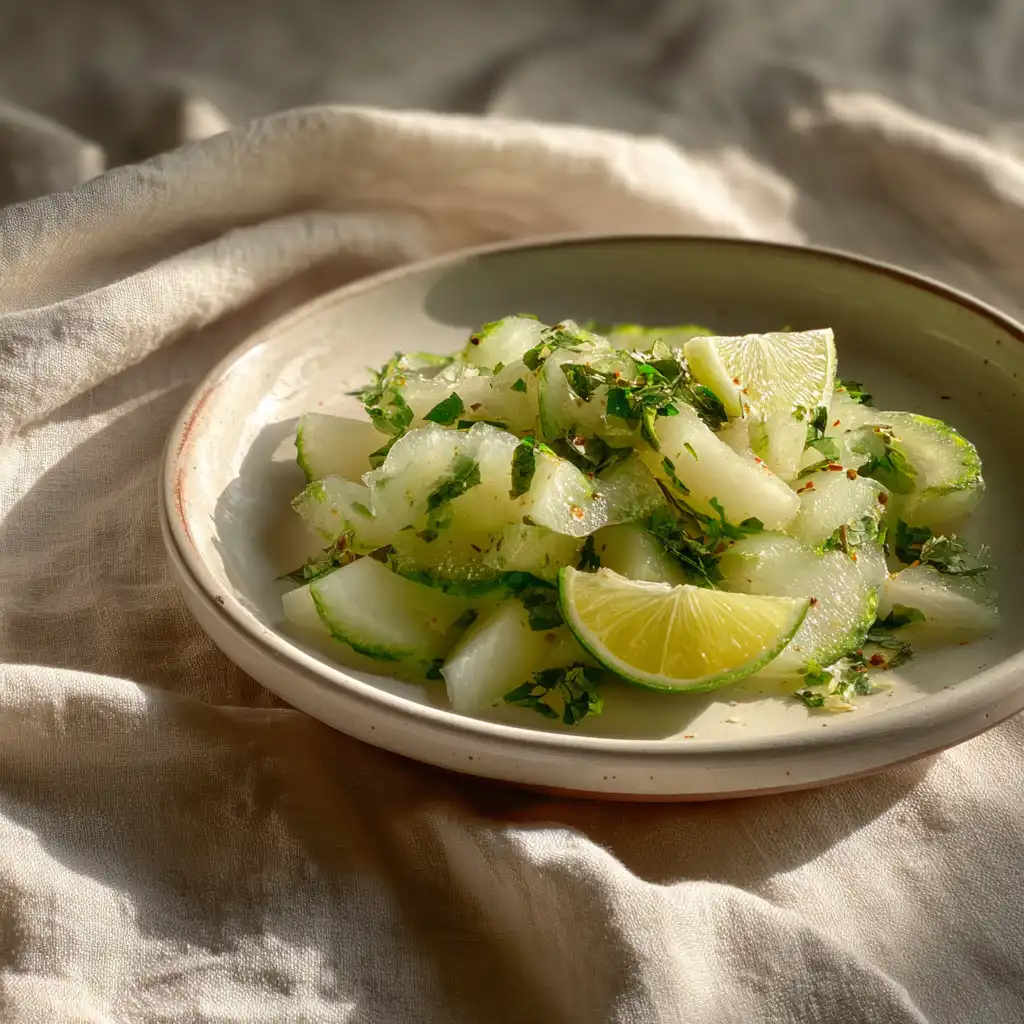 raw chayote salad with lime and herbs