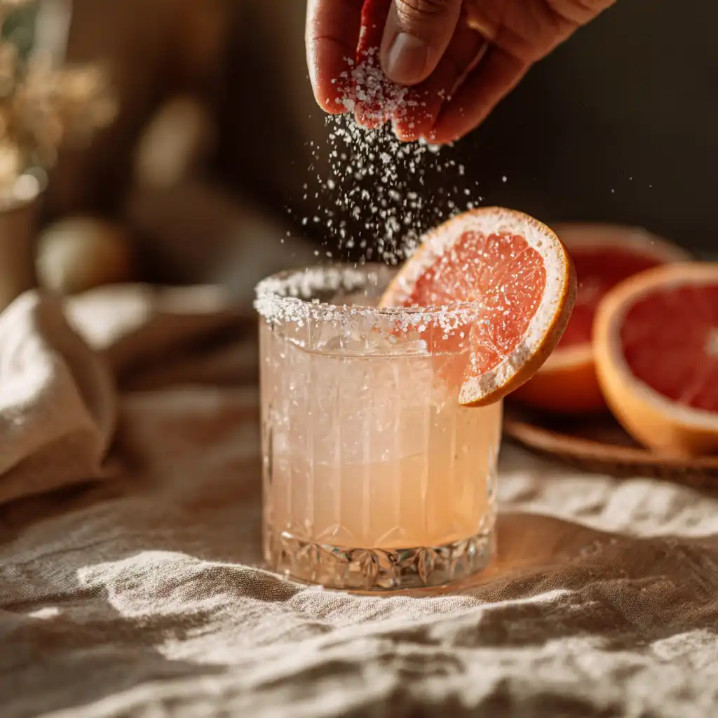 salting the rim of a glass for salty dog cocktail