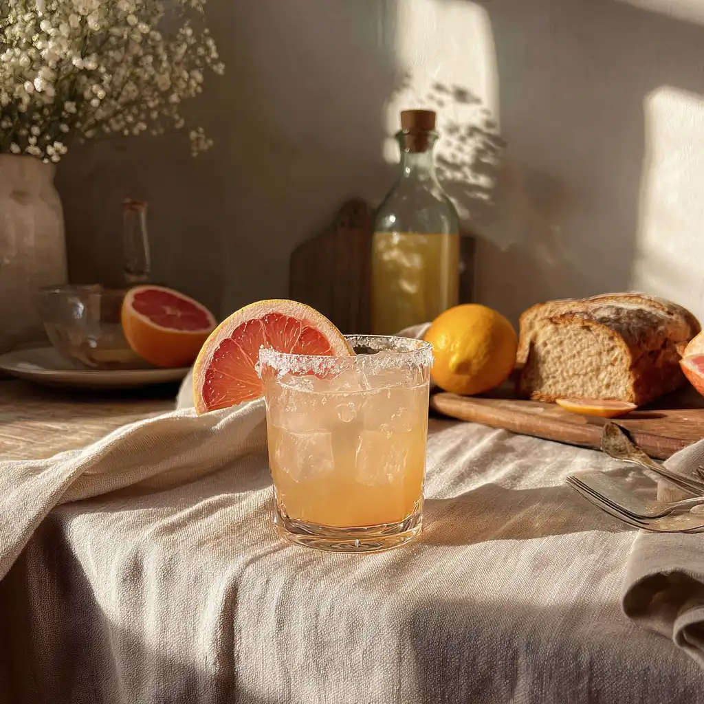 salty dog cocktail served with light brunch food