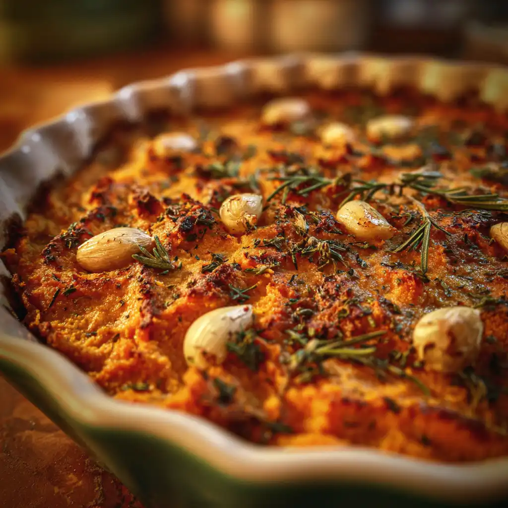 savory sweet potato casserole with herbs and garlic