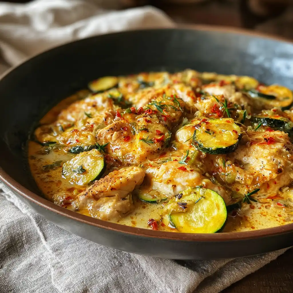 served chicken and zucchini skillet