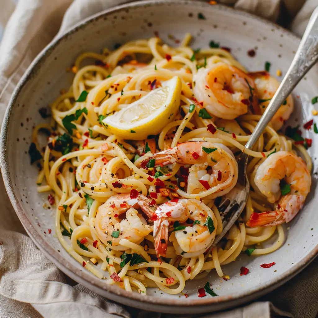 garlic butter shrimp pasta without wine recipe final dish