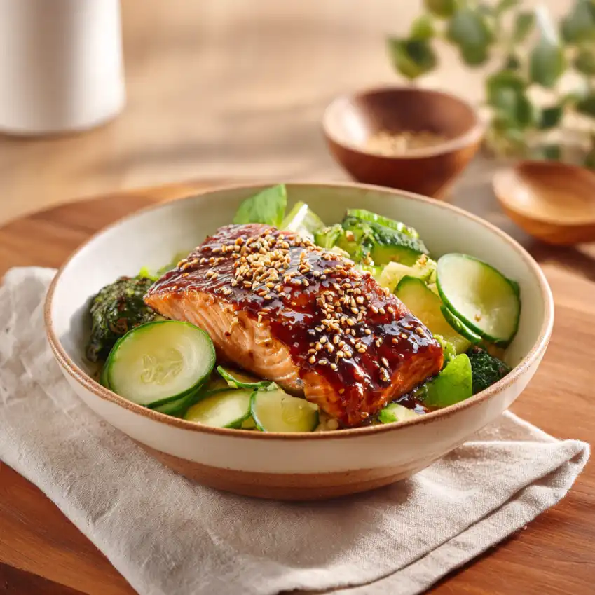 teriyaki salmon bowl without mirin recipe final dish