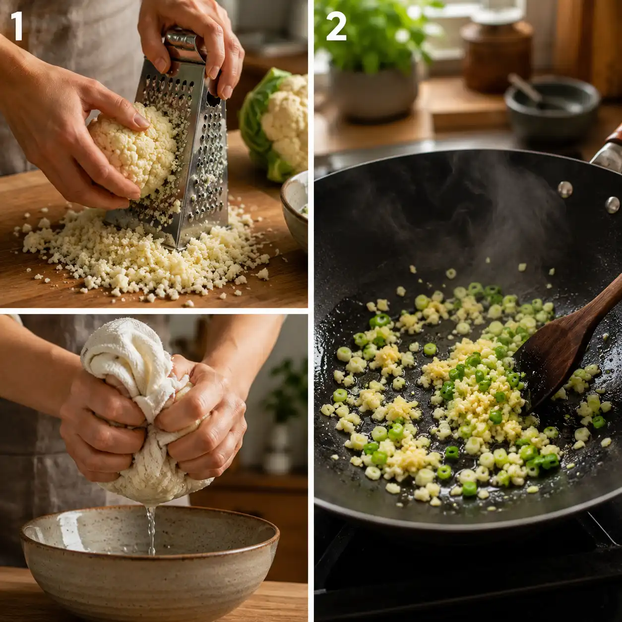 cauliflower fried rice preparation