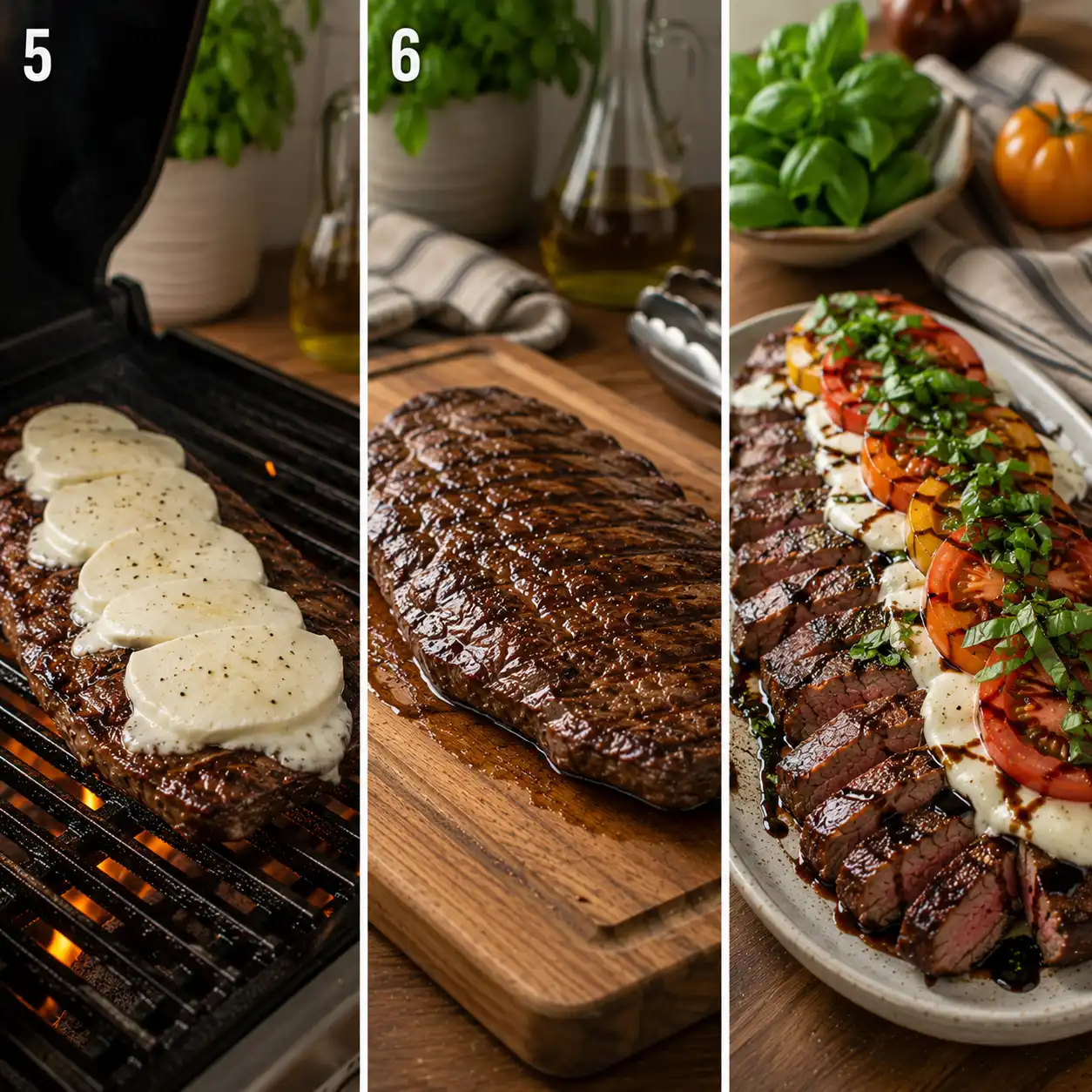 balsamic caprese grilled flank steak final dish