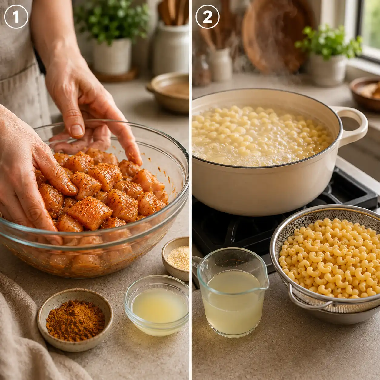 stealth health butter chicken mac and cheese preparation