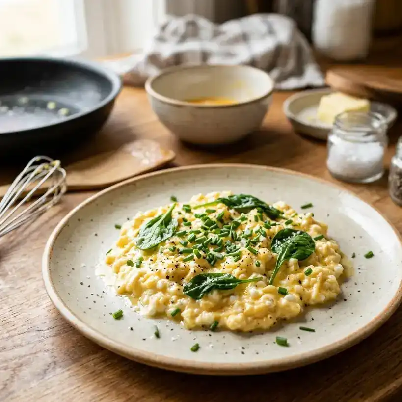 scrambled eggs with cottage cheese recipe featured image