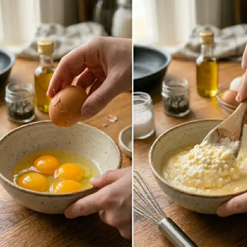 scrambled eggs with cottage cheese preparation