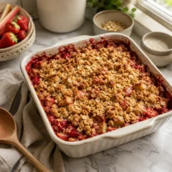 strawberry rhubarb crumble recipe featured image