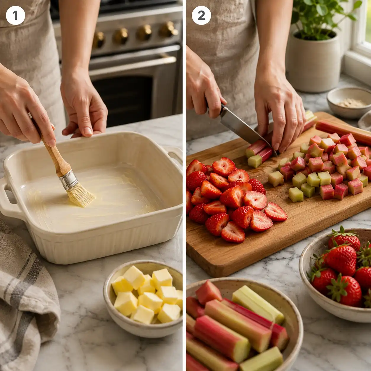 strawberry rhubarb crumble preparation