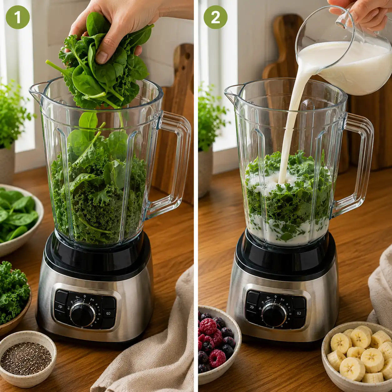 healthy green smoothie preparation