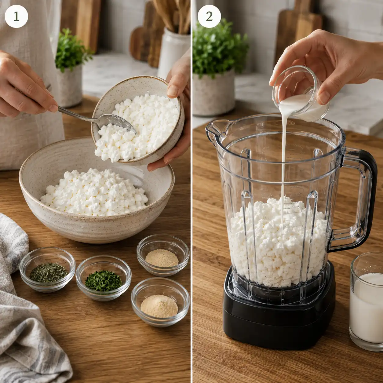 Cottage Cheese Ranch Dip preparation