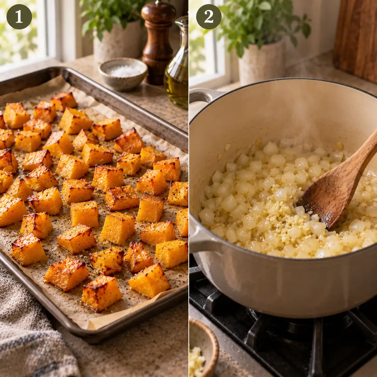 butternut squash soup preparation